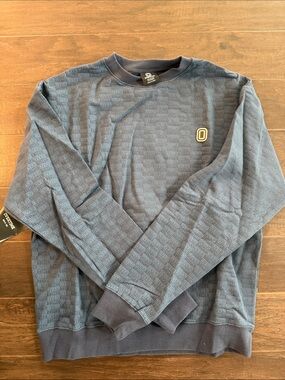 Men's Navy Textured Crewneck Sweater with Chest Emblem